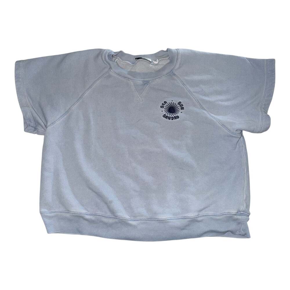 Sandro Sea Sun Embroidered Short Sleeve French Terry Sweatshirt Light Blue Size2
